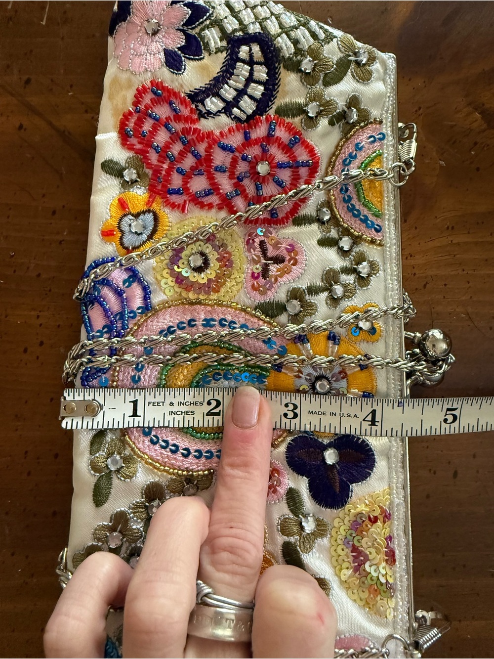 Embroidered Floral Beaded Clutch Crossbody Bag - White - Picture 3 of 6
